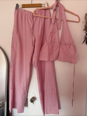 Striped Pink Women's Pants & Halter Top Set